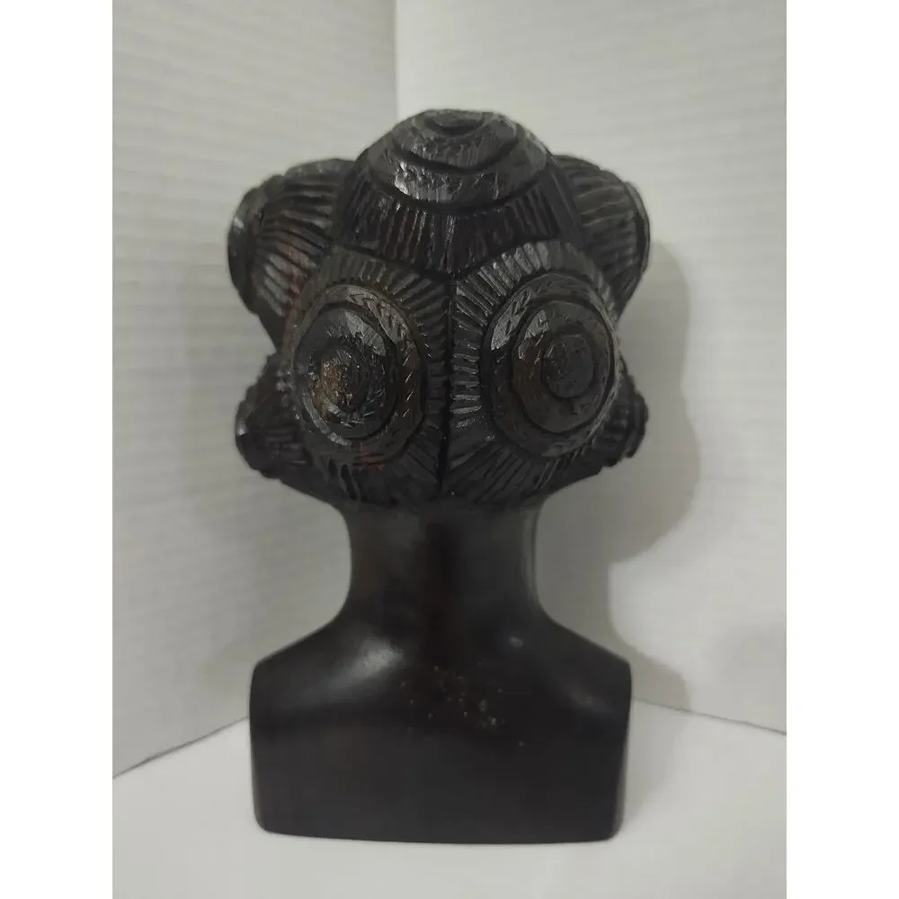African Hand Carved Ebony Wood Woman Bust Sculpture